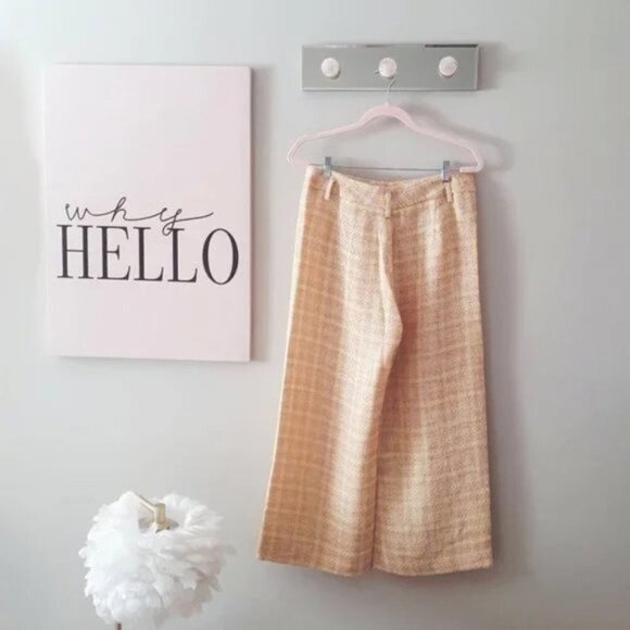 NWT Zara yellow tan & white tweed cropped wide leg culottes, L - Picture 9 of 10